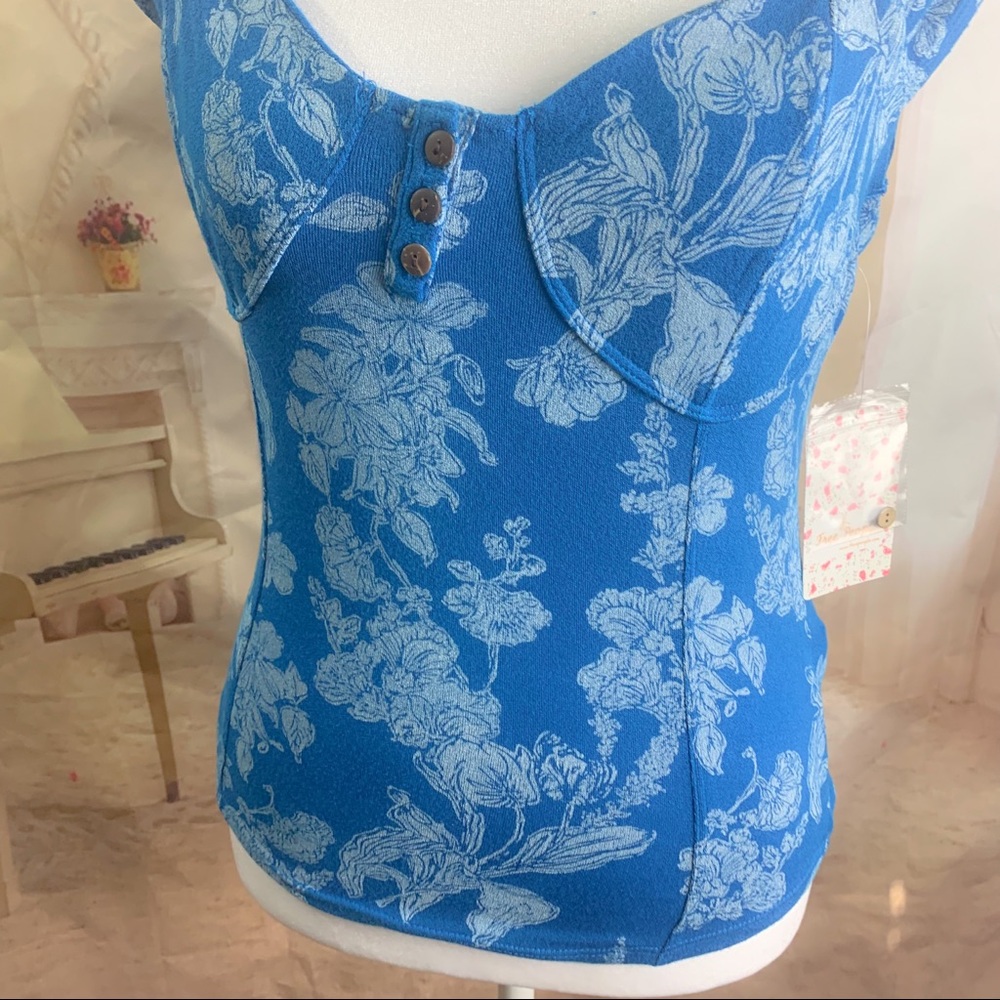 NEW Free People Vanessa Top In Blue - Picture 4 of 11